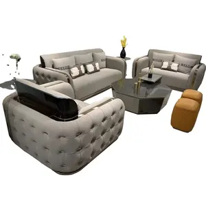 Luxury High Quality Gold Stainless Steel Imitation Leather Sectional Sofas Italian Modern Living Room Sofa Set Furniture