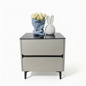 NKOL Modern Minimalist Nightstand with 2 Drawers Glass Top Black Legs Bedroom Furniture <b>Storage</b> <b>Side</b> <b>Table</b> - Product Image 1