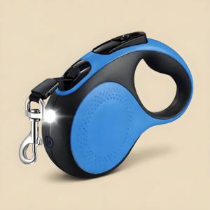 Laisse de chien rétractable de luxe de 5 mètres, bleu/noir, style western, avec libération rapide, lumière LED, porte-sac à crottes, personnalisable - Product Image 1
