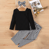 Ensemble de vêtements pour filles personnalisées, tenue pour enfants printemps automne, nœud, t-shirt à manches longues et short, ensembles de vêtements 5-14 ans