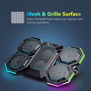 Refroidisseur d'ordinateur portable ergonomique RGB léger pour jeux, support de refroidissement pour ordinateur portable avec 6 ventilateurs de refroidissement - Product Image 5