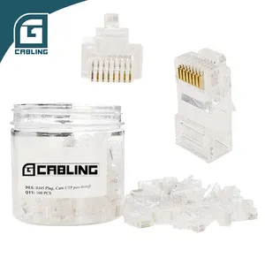 Gcabling 100PCS 8P8C Cat5e Cat6 ethernet UTP RJ45 plug Cat 6 5e passar através do conector RJ45