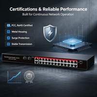 Switch PoE Administrado de 24 Puertos 10/100Mbps con 2 Uplinks Gigabit, 2 Puertos SFP de Fibra, 360W, Gestión en la Nube
