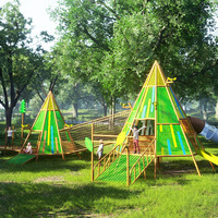 Tour d'escalade pour enfants en forme de cône sur le thème de la forêt, équipement de jeu extérieur avec pont en corde et toboggan