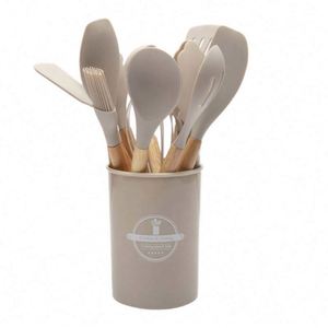 Juego de Utensilios de Cocina Desechables Antiadherentes de 12 Piezas con Mango de Madera, Resistentes al Calor, Aptos para Lavavajillas, Utensilios de Cocina Sostenibles - Product Image 1