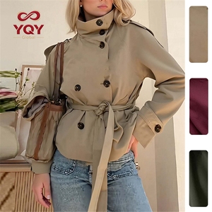 Manteau <span class=keywords><strong>trench</strong></span> pour femme, veste courte de couleur unie inspirée des créateurs, vêtements d'extérieur légers - Product Image 1