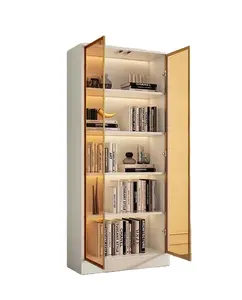 Деревянный книжный шкаф со стеклянными дверями, шкаф для файлов, Деревянная офисная мебель, книжный шкаф для хранения с подсветкой
