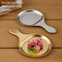 Plateau de service plat doré en acier inoxydable moderne de style coréen, écologique et durable, pour barbecue, collations, dîner, steak et plats occidentaux