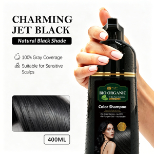 Shampoo Colorante <span class=keywords><strong>Bio</strong></span> Organico 400ml <span class=keywords><strong>Crema</strong></span> Colorante per Capelli Neri con Formula Delicata per Donne e Uomini Colorazione Rapida e Senza Allergie OEM - Product Image 4