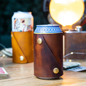 Cross-border PU leather beer bottle sleeve, party gift, beverage, cola can <b>cup</b> sleeve, retro and high-end <b>camping</b> <b>cup</b> sleeve - Product Image 2