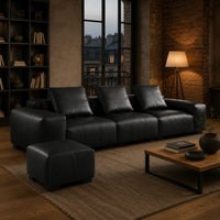 Canapé modulaire en cuir noir moderne S005 avec ottoman, canapé profond personnalisé pour salon