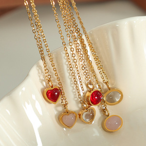 Collar de Ágata en Forma de Corazón, Cadena de Clavícula de Acero Inoxidable, Joyería de Regalo, Diseño Simple y Elegante, Collar con Colgante de Lujo Ligero - Product Image 2