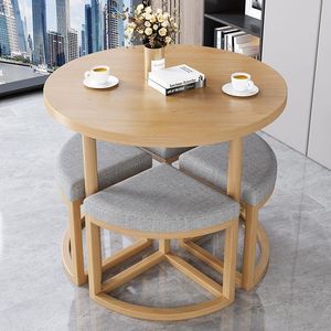 Modern <strong>Extendable</strong> Solid Wood <strong>Dining</strong> <strong>Table</strong> and Chair <strong>Set</strong> Combination with Various Material for Balcony Use Small Space Friendly - Product Image 5