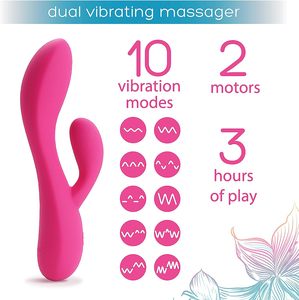 Body-Safe Silikon Voll wasserdichtes USB-wiederauf lad bares Dual-Vibrations massage gerät 10 Vibrations einstellungen Kaninchen <span class=keywords><strong>vibrator</strong></span> für Frauen - Product Image 2
