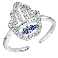 Bague ajustable plaquée or avec strass pour femme, bijou de mode ethnique, cristal, Fatima, œil turc bleu contre le mauvais œil