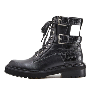 Nhà Máy Trực Tiếp Phụ Nữ Màu Đen Chiến Đấu Mắt Cá Chân Khởi Động Cá <span class=keywords><strong>S</strong></span>ấu Dập Nổi Da Ren Tùy Chỉnh Biểu Tượng Đường Phố Phong Cách Bán Buôn - Product Image 1