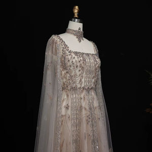 Jancember LSZ543 Robe de bal élégante à col carré champagne avec manches cape - Product Image 5