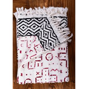Handmade Cotton self textured <b>Throw</b> Blanket Block Printed Blanket with fringes at best price Red And Black <b>Throw</b> with Tassels - Product Image 3