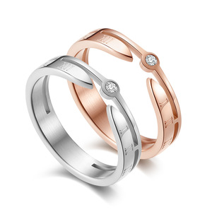 Bague minimaliste de style coréen avec chiffres romains et diamant, en acier plaqué or rose, taille brillant ronde, unisexe, pour usage quotidien - Product Image 1