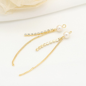 Accessoires de fabrication de bijoux en gros, laiton plaqué or 14 carats, boucles d'oreilles avec perles et zircons, longues attaches à pampilles - Product Image 1