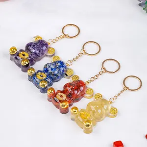 wholesale Natural Crystal chips Glue bear-shape Keychain healing energy Crystal Gravel quartz Gemstone Key Chain