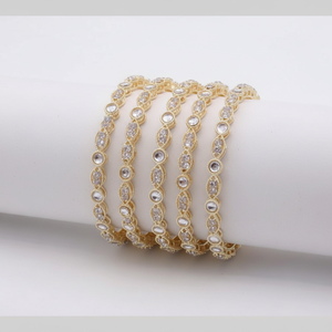 Elegant <b>Gold</b> Plated Kundan and Austrian Stone <b>Bangles</b> <b>Set</b> Fine Jewelry Collection - Product Image 2