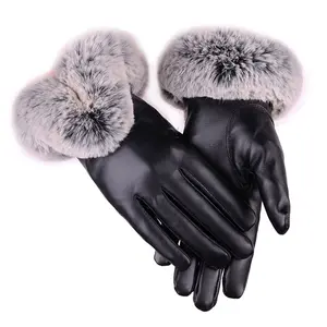 Gants d'hiver pour femmes Gants à main Écran tactile Fourrure chaude Mitaines à doigts entiers Gants de conduite coupe-vent