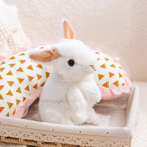 Classico <span class=keywords><strong>Coniglio</strong></span> <span class=keywords><strong>Bianco</strong></span> Realistico in <span class=keywords><strong>Peluche</strong></span> di Poliestere con Orecchie Rosa e Occhi Neri - Regalo di Compleanno per Bambini - Product Image 2