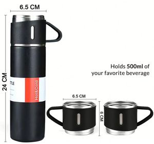 Set de Termo de Acero Inoxidable Ecológico de 500ml con 2 Tazas para Bebidas Frías y Calientes, Ideal para Regalo Empresarial - Product Image 3