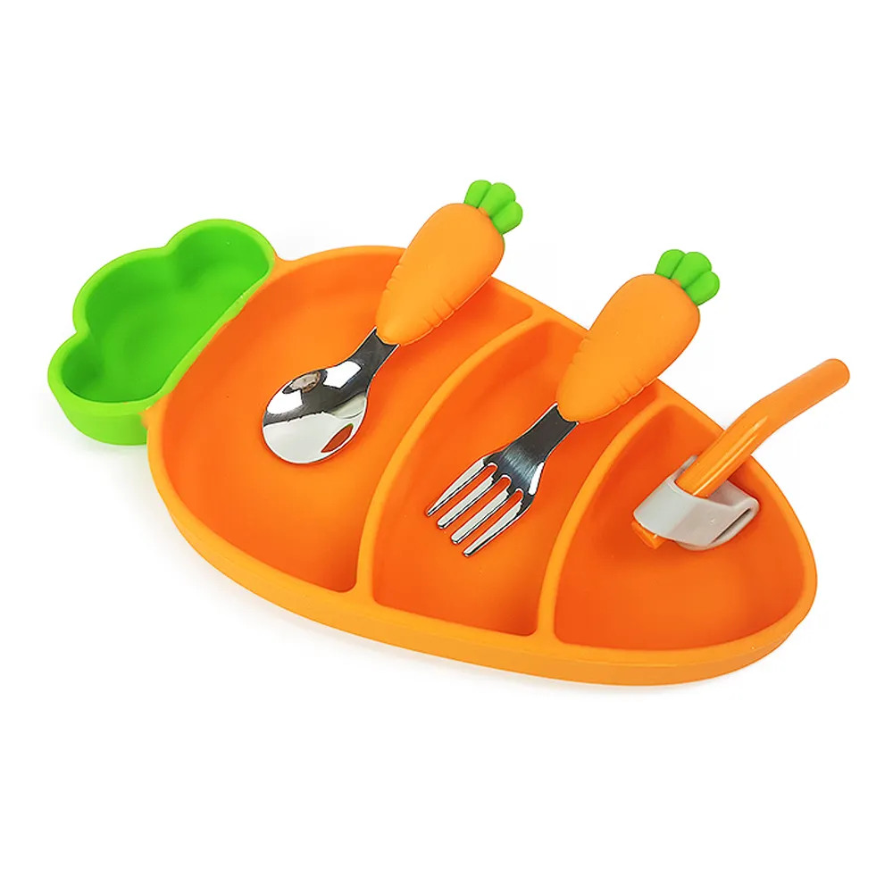 Силиконовая детская тарелка в форме моркови, силиконовая детская тарелка для кормления малышей, силиконовая детская тарелка с присоской