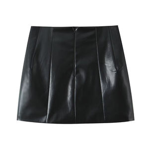 Abbigliamento da donna primavera e autunno 2025 nuova moda in finta pelle <span class=keywords><strong>nera</strong></span> minigonna da donna a vita alta retrò - Product Image 2