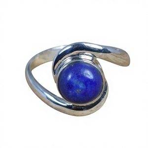 Bague en argent 925 avec pierre naturelle Lapis Lazuli, sertie de pierres, style minimaliste, unisexe, pour un usage quotidien chrétien - Product Image 1