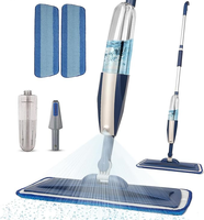 Vadrouille à poussière rechargeable pour sol plat avec bouteille rechargeable et 2 tampons lavables en microfibre