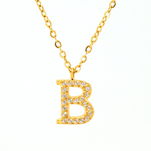 2024 สไตล์ใหม่สแตนเลสตัวอักษร 18K Gold Plated Zirconสร้อยคอคริสตัลฝัง 26 ตัวอักษรสร้อยคอจี้ - Product Image 5