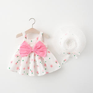 2022 Summer Small Floral Big Bow Straw <b>Hat</b> Skirt <b>Hat</b> Girls Suspender Dress Send <b>Hat</b> Children Clothes Girls' Dresses - Product Image 5