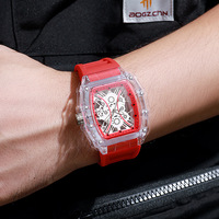 Nuevo Reloj de Cuarzo para Hombre con Correa de Silicona de Seis Colores Diferentes, Diseño Transparente en Forma de Barril de Vino, Venta al Por Mayor