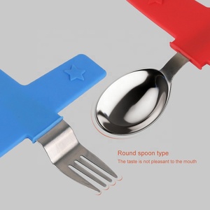 2 pièces/ensemble fourchette cuillère en acier inoxydable avec poignée en silicone en forme d'<span class=keywords><strong>avion</strong></span> pour les enfants - Product Image 5