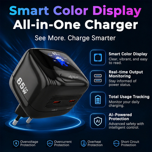 IBD 65W GAN เครื่องชาร์จเร็วแบบคู่ USB C PD อะแดปเตอร์ติดผนังพร้อมหน้าจอสี<span class=keywords><strong>1.3</strong></span> TFT จอแสดงพลังงานภาพสำหรับแล็ปท็อป iPhone CE FCC ROHS - Product Image 5