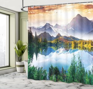 Núi hồ xem ngày nắng thiên nhiên hình ảnh nghệ thuật bức tranh có hiệu lực in Polyester Vải phòng tắm thiết lập móc rèm tắm - Product Image 4