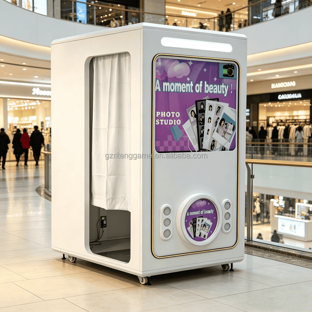 Professional High Resolution DSLR Photo Booth Touchscreen Self-Service Print Wooden Floor Standing Large Screen for Mall