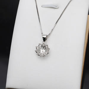 S925 Silver DIY Jewelry Accessory for Women 9-10mm Round Base Pendant with Concealer <b>Head</b>-<b>Covering</b> Loose Pearls on Empty Base - Product Image 4