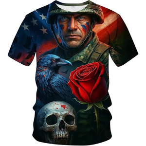T-shirt à manches courtes pour homme, imprimé crâne drapeau américain, sublimation, coupe classique, 100 % polyester, design tricoté - Product Image 3