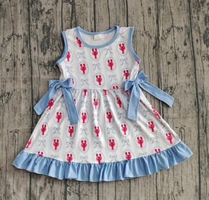Vestido sin mangas transpirable hasta la rodilla con estampado floral de conejo azul de Pascua para bebé niña GSD3452 RTS al por mayor - Product Image 2