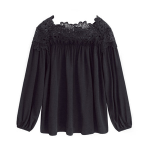 Chemisier ample décontracté pour femme, <span class=keywords><strong>style</strong></span> coréen, en dentelle florale, couleur unie, col rond, manches longues, grande taille, collection automne - Product Image 4
