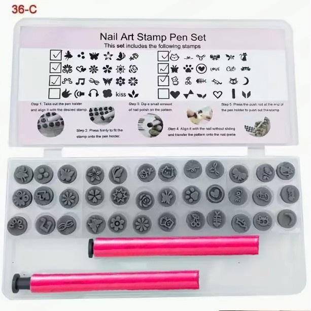 Nouvel ensemble de stylos estampés [Ensemble rose de 36 pièces]