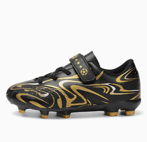 Custom Kids Football Cleats Velcro Soccer Shoes Breathable Anti Slip Training <b>Boots</b> White Black Gold Pattern - Product Image 4