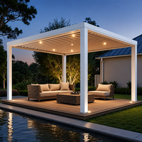 Pergola à lames orientables en aluminium MEXIN avec bande LED, capteur de pluie et télécommande pour terrasse, patio, jardin, hôtel
