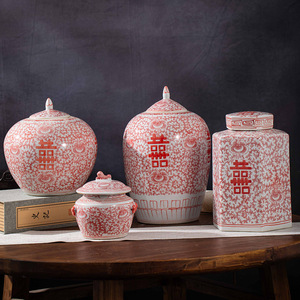 Elegante Jingdezhen Antike Porzellan Xi General <span class=keywords><strong>Pot</strong></span> Rote Tisch vase für Heim dekoration und Sammlung Art Deco Design - Product Image 4