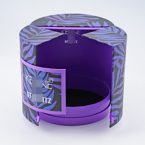 Boîte d'emballage ronde à double ouverture pour cosmétiques et soins de la peau, avec imprimé feuilles tropicales violettes, pour emballage de produits de soin corporel - Product Image 5