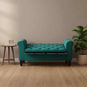 Green Tufted <b>Storage</b> Ottoman Bench With Folding Design Modern Velvet Living Room Furniture Home <b>Stool</b> And Ottoman - Product Image 2